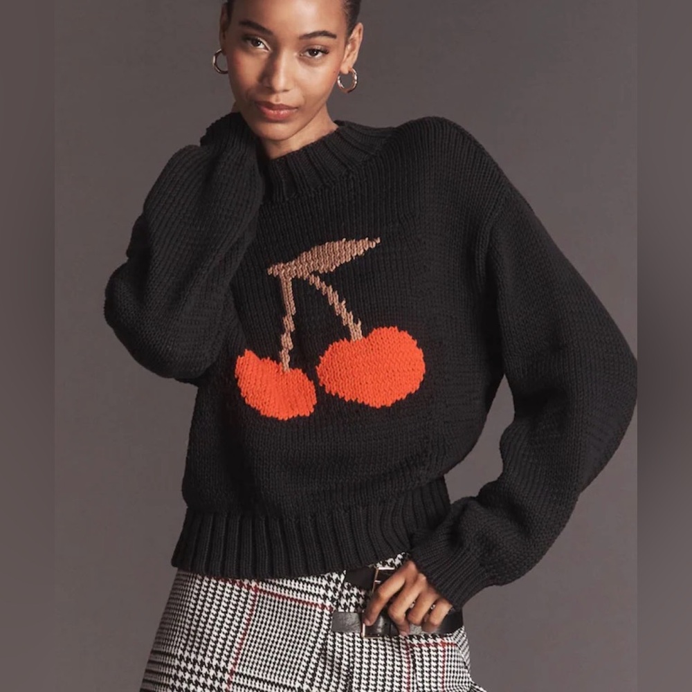 NWOT size Small Anthropologie Maeve The Pippa Icon mock neck sweater cherries